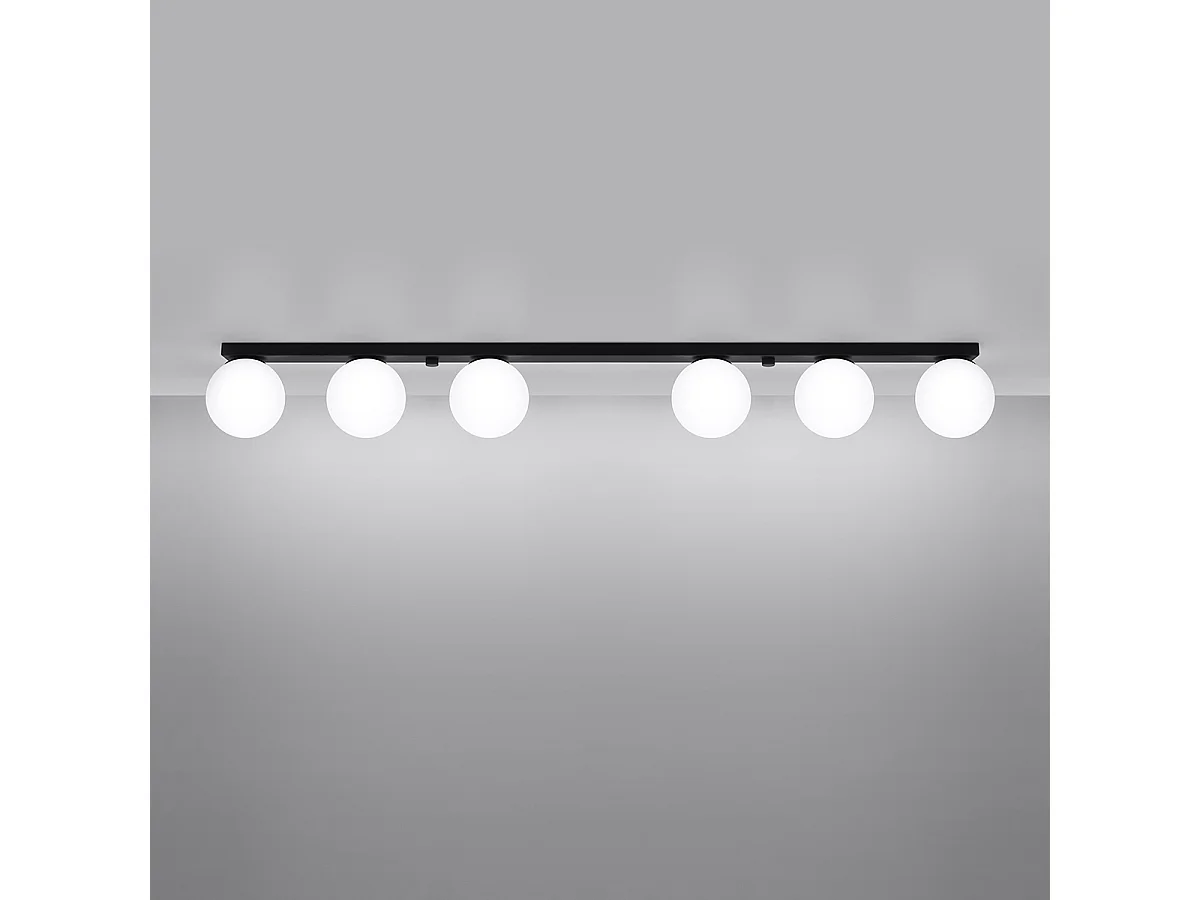 Plafonniers Zynfi moderne en acier/verre - 6 sources lumineuses 4000K - L.120 x H.14,5 cm - noir