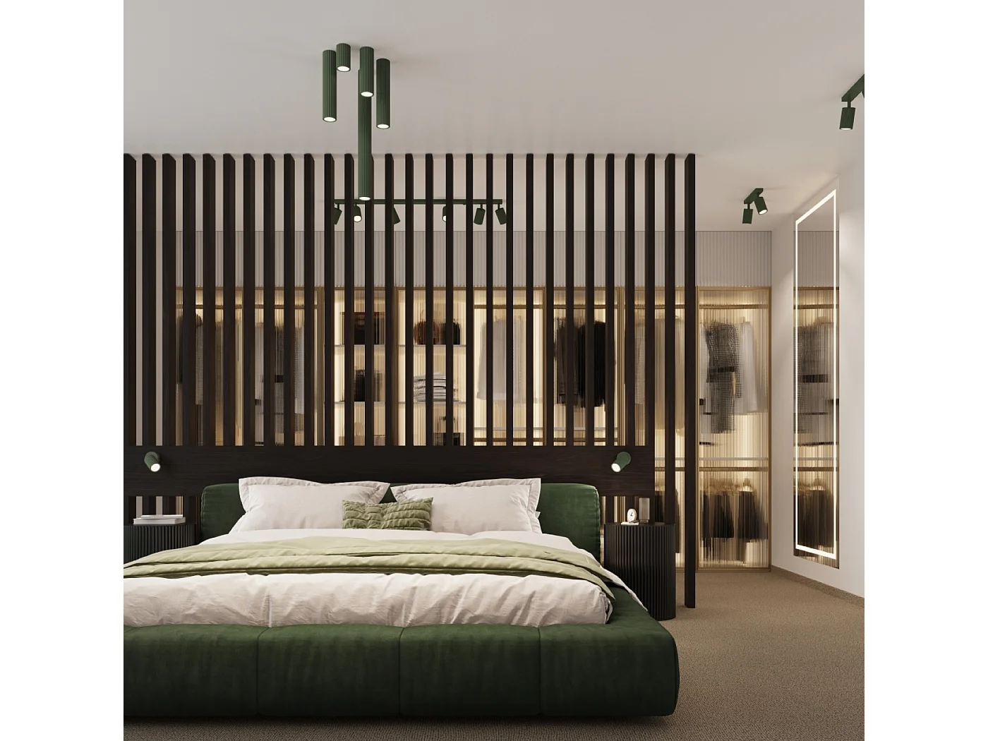 Plafonnier Gloow minimaliste en aluminium - 4 sources lumineuses 3000K - L.25 x H.16,5 cm - vert olive