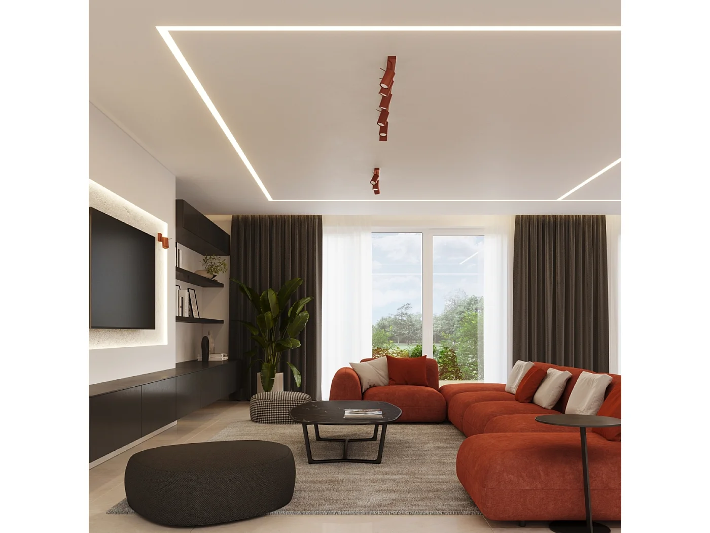 Plafonnier Briix moderne en acier - 3 sources lumineuses 4000K - L.19,5 x H.18,5 cm - ocre rouge