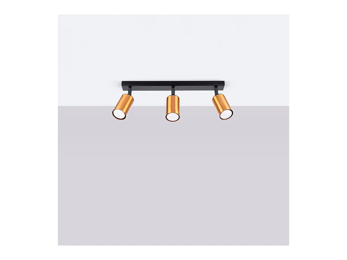 Luminárias de teto Glois moderno, aço - 3 fontes de luz 4000K - L.45 x H.18.5 cm - preto/cobre