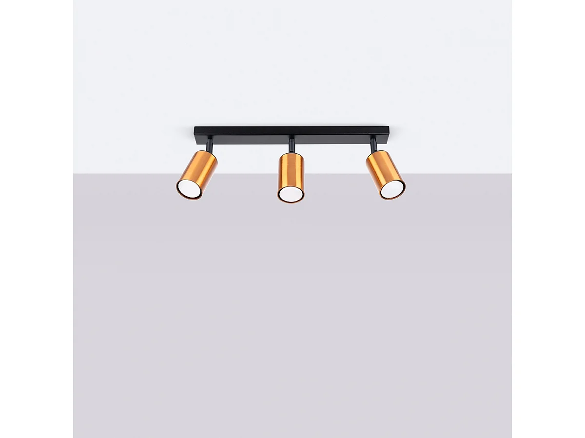 Plafonniers Glois moderne en acier - 3 sources lumineuses 4000K - L.45 x H.18,5 cm - noir/cuivre