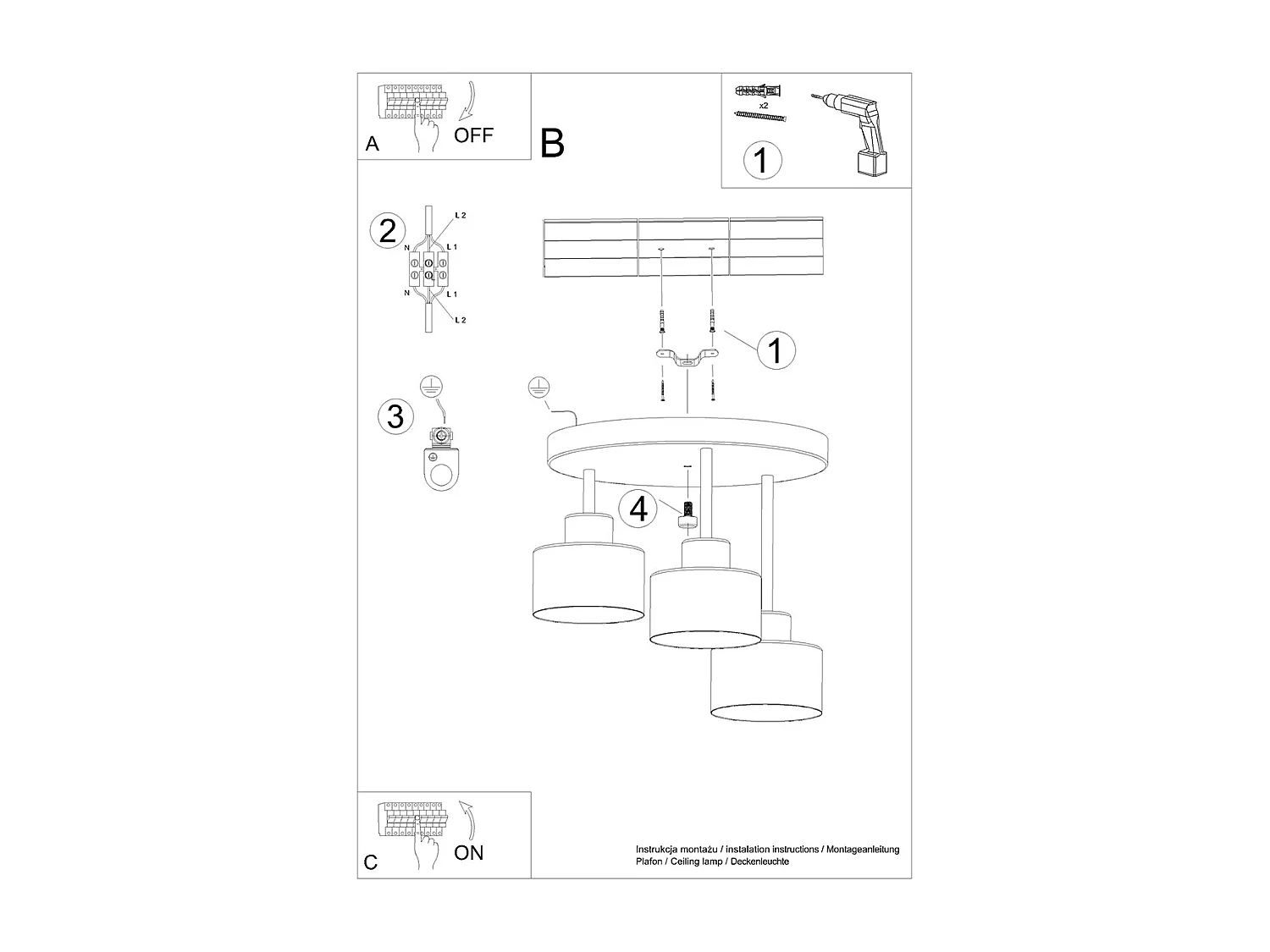 Plafonniers Zavros moderne en acier - 3 sources lumineuses 3000K - L.32 x H.29 cm - noir
