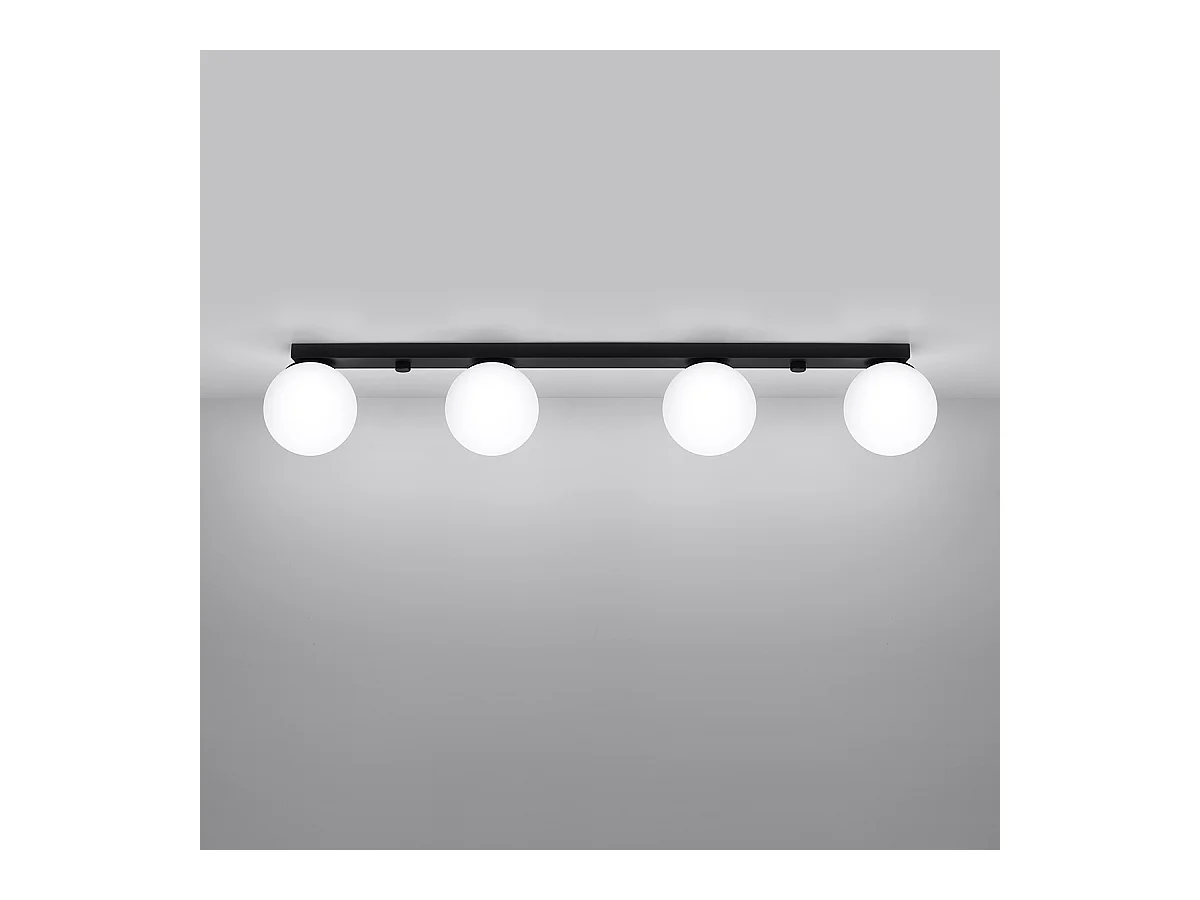 Plafonniers Zynfi moderne en acier/verre - 4 sources lumineuses 4000K - L.88 x H.14,5 cm - noir