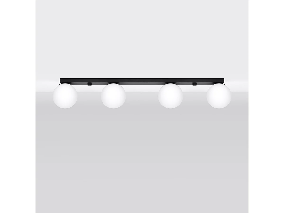 Plafonniers Zynfi moderne en acier/verre - 4 sources lumineuses 4000K - L.88 x H.14,5 cm - noir