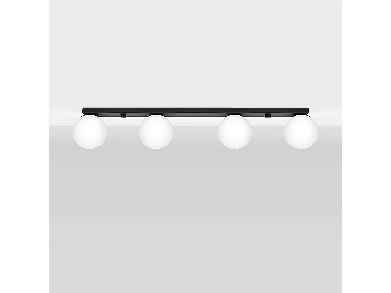Plafonniers Zynfi moderne en acier/verre - 4 sources lumineuses 4000K - L.88 x H.14,5 cm - noir