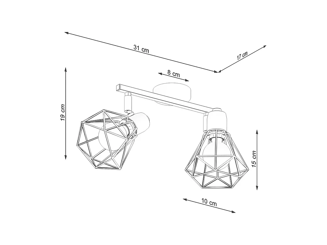 Plafondlampen Lunova modern van  - 2 lichtbronnen 3000K - L.31 x H.19 cm - zwart