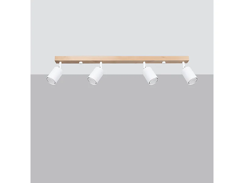 Plafony nowoczesny Flare, stal/drewno - 4 źródło światła 4000K - L.96 x H.17.5 cm - biały/drewno