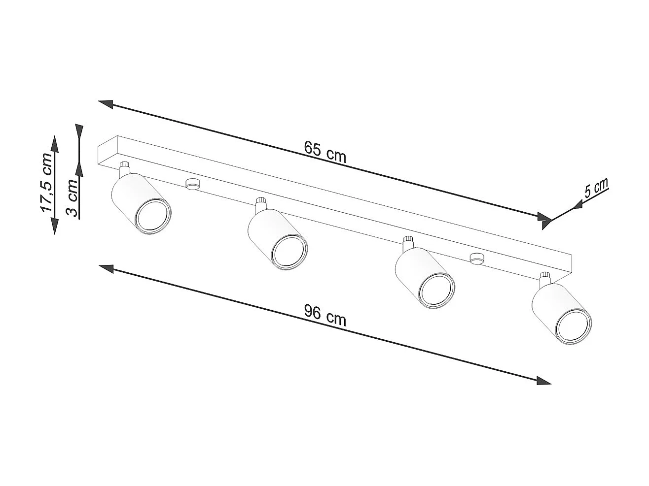Plafonniers Flare moderne en acier/bois - 4 sources lumineuses 4000K - L.96 x H.17,5 cm - bois blanc