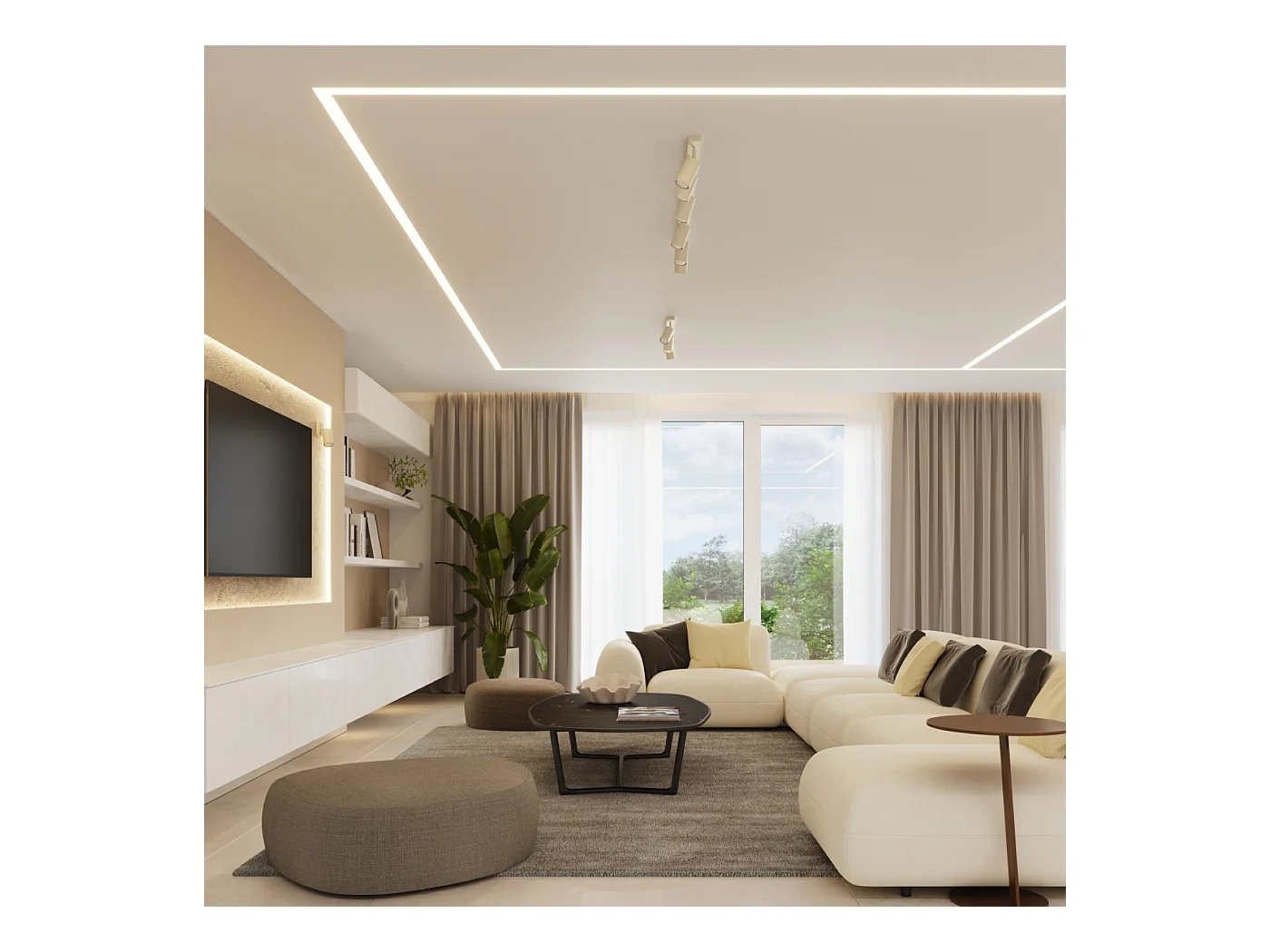 Lampa sufitowa nowoczesny Briix, stal - 6 źródło światła 4000K - L.117 x H.17 cm - beżowy