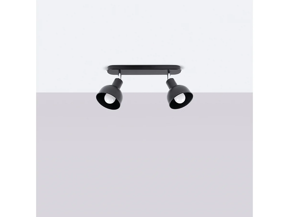 Plafonniers Zenda grenier en acier - 2 sources lumineuses 4000K - L.47 x H.18,5 cm - noir