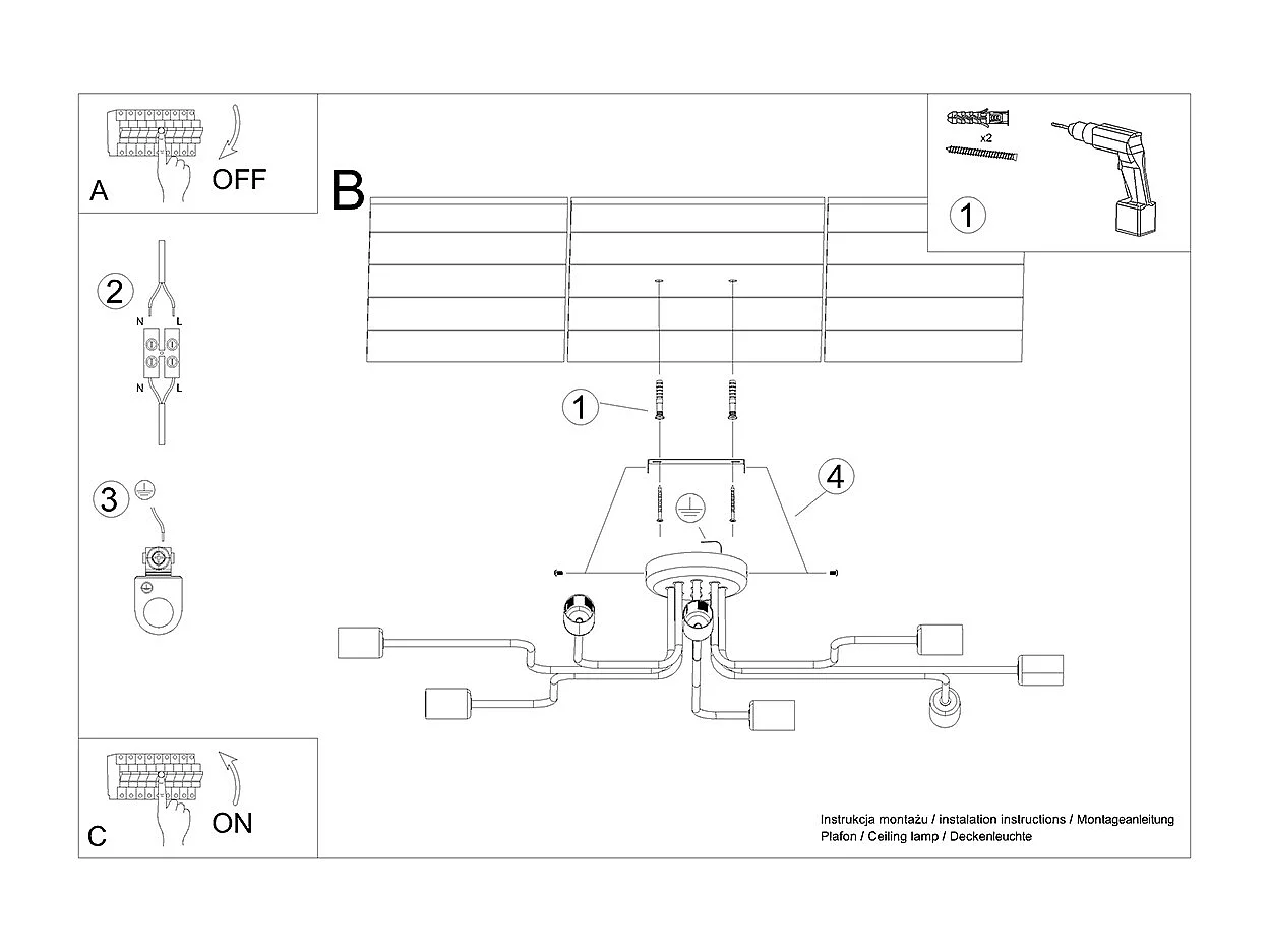 Plafonniers Infinix industriel en acier - 8 sources lumineuses 4000K - L.103 x H.15,5 cm - noir