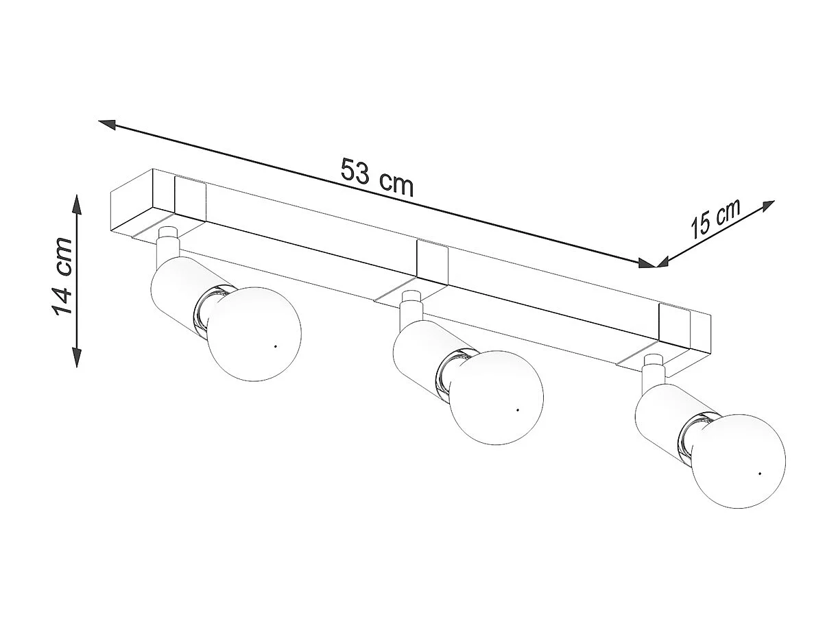 Plafonniers Shad moderne en acier/bois - 3 sources lumineuses 3000K - L.53 x H.14 cm - bois noir