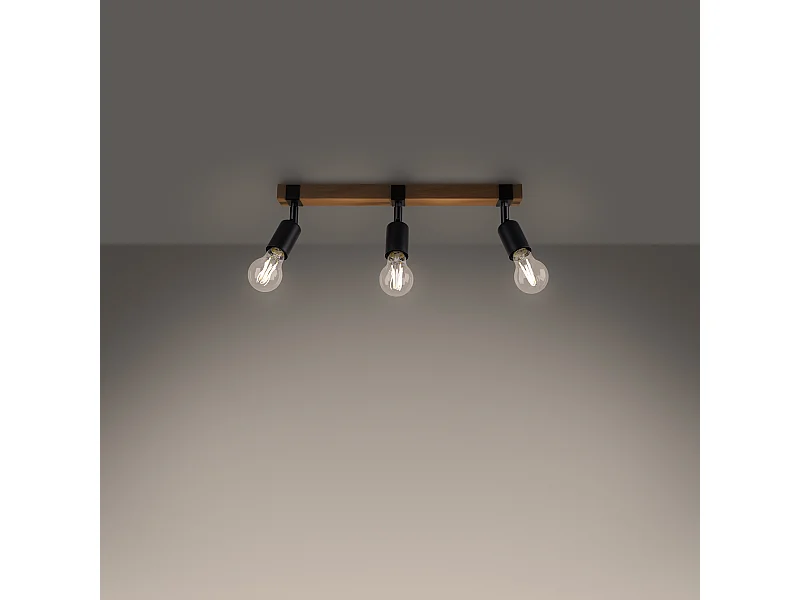 Plafondlampen Shad modern van  - 3 lichtbronnen 3000K - L.53 x H.14 cm - zwart hout