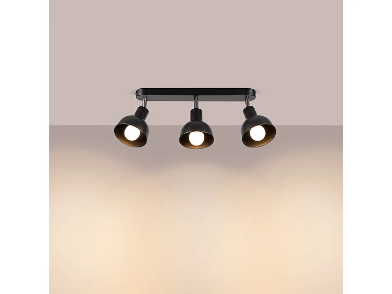 Plafonniers Zenda grenier en acier - 3 sources lumineuses 3000K - L.59 x H.18,5 cm - noir