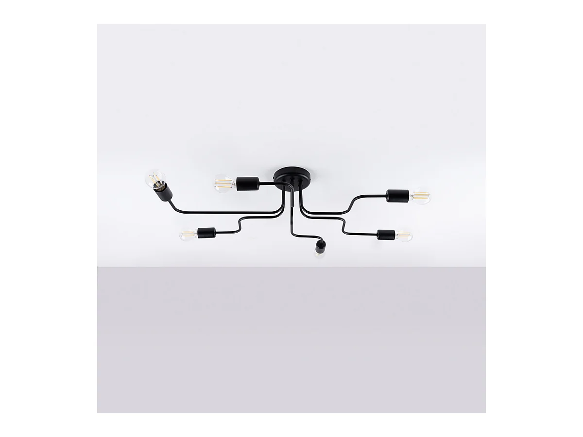 Plafondlampen Infinix industrieel van  - 6 lichtbronnen 4000K - L.80 x H.15,5 cm - zwart