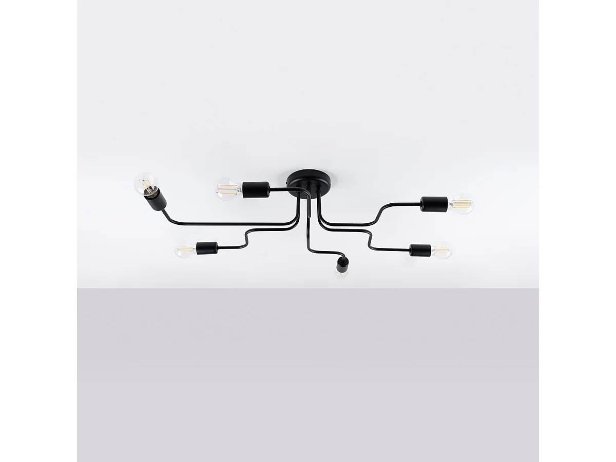 Plafonniers Infinix industriel en acier - 6 sources lumineuses 4000K - L.80 x H.15,5 cm - noir