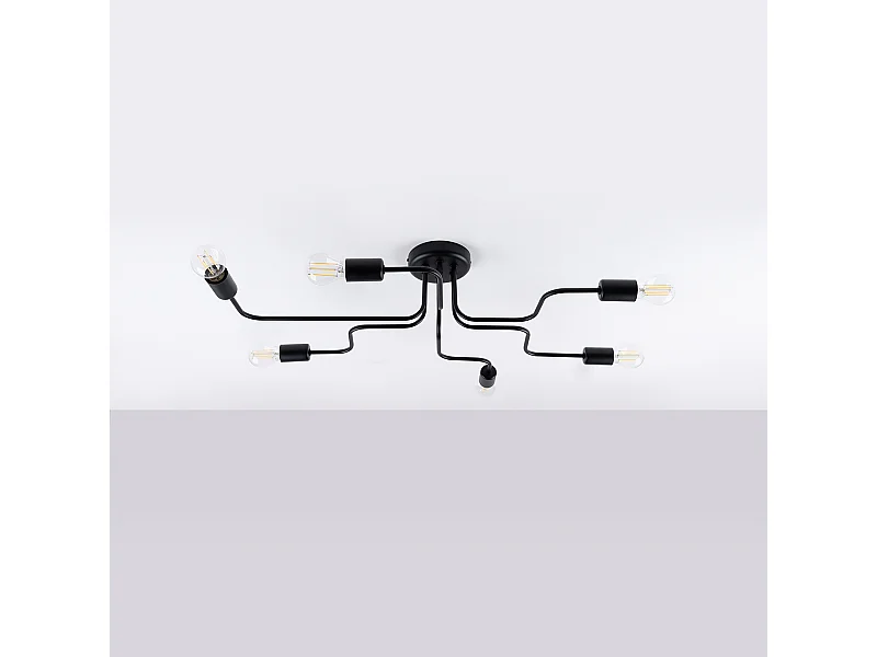 Plafonniers Infinix industriel en acier - 6 sources lumineuses 4000K - L.80 x H.15,5 cm - noir