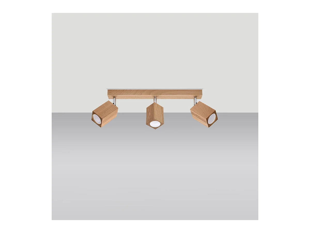 Plafony skandynawski Zezu, drewno - 3 źródło światła 4000K - L.45 x H.20 cm - dąb