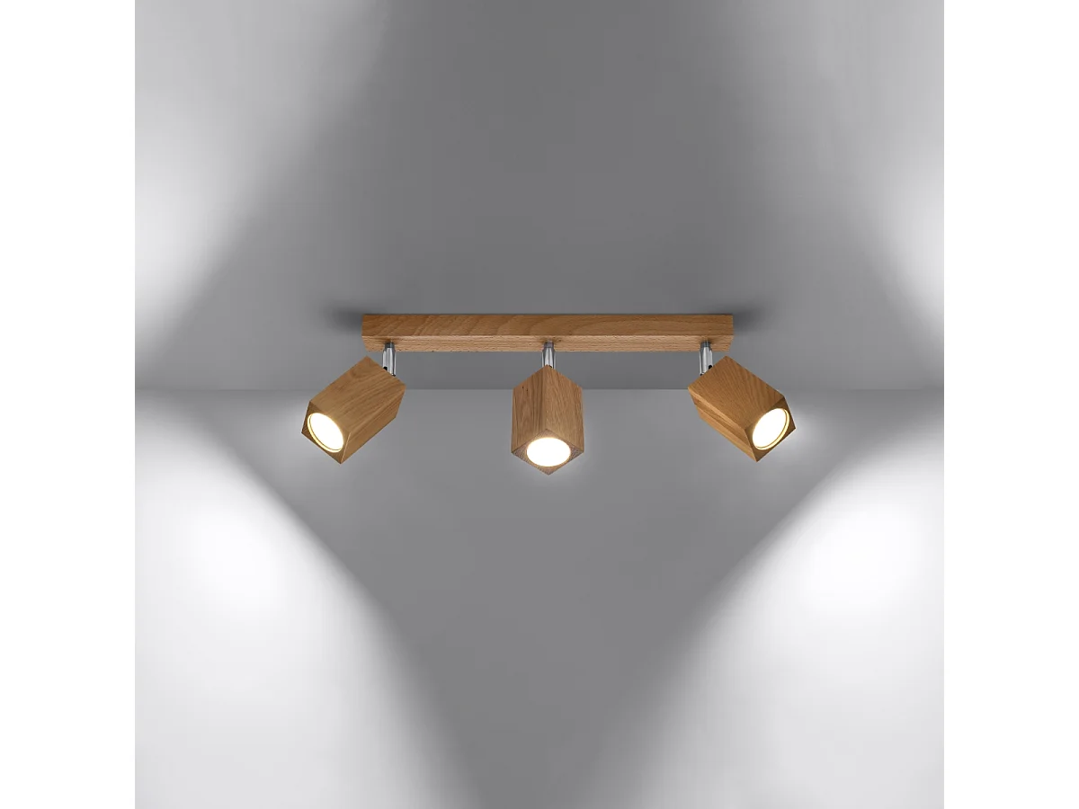 Plafonniers Zezu scandinave en bois - 3 sources lumineuses 4000K - L.45 x H.20 cm - chêne