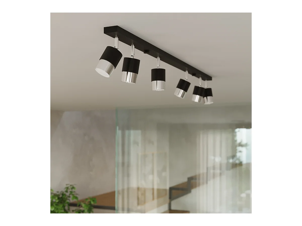 Plafondlampen Alvor modern van  - 6 lichtbronnen 3000K - L.117 x H.18 cm - zwart/chroom