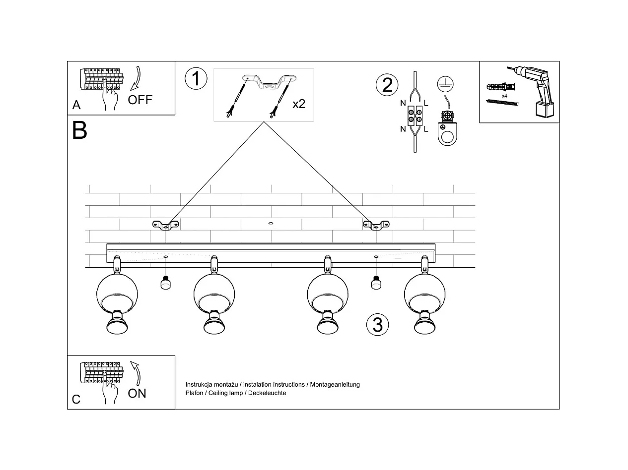 Plafondlampen Rayis modern van  - 4 lichtbronnen 4000K - L.80 x H.16 cm - wit