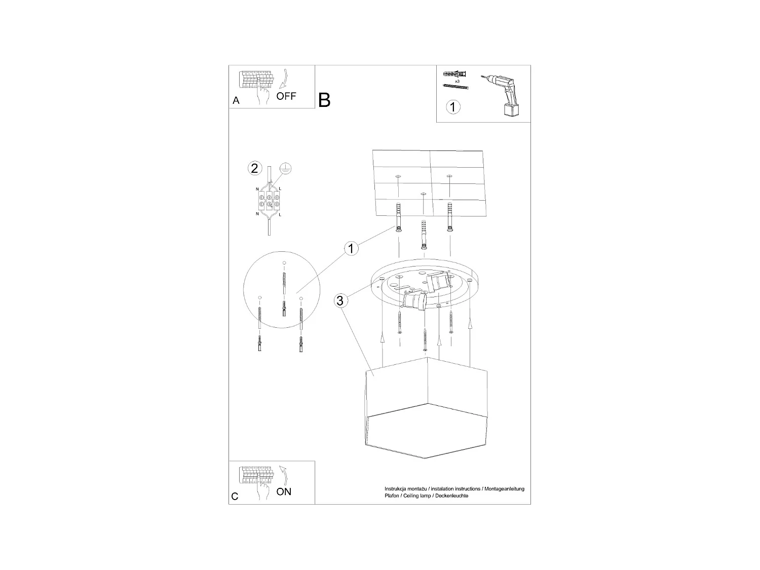 Plafondlampen Solinia modern van  - 2 lichtbronnen 3000K - L.30,5 x H.15,5 cm - zwart