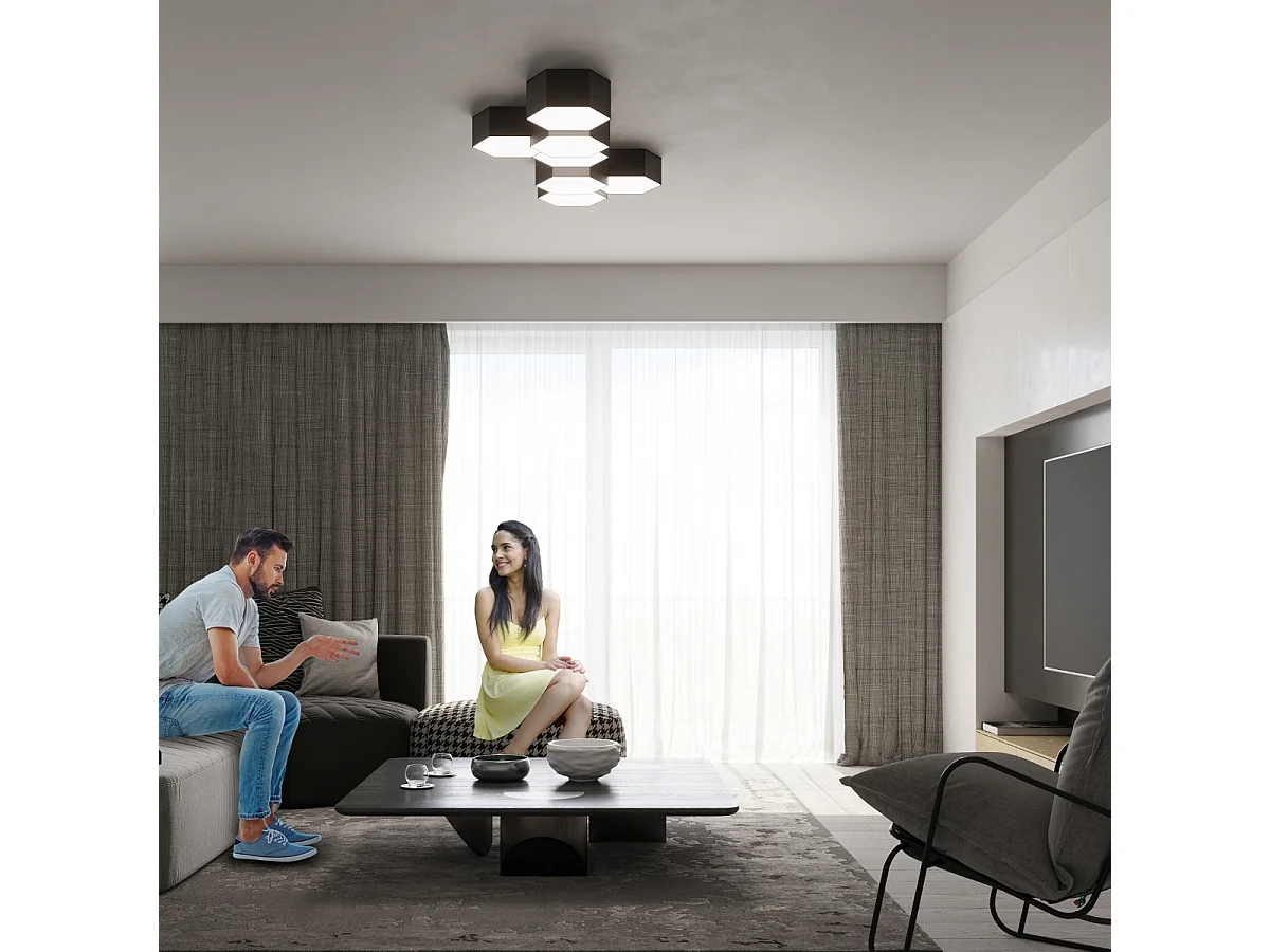 Plafonniers Solinia moderne en PVC - 2 sources lumineuses 3000K - L.30,5 x H.15,5 cm - noir