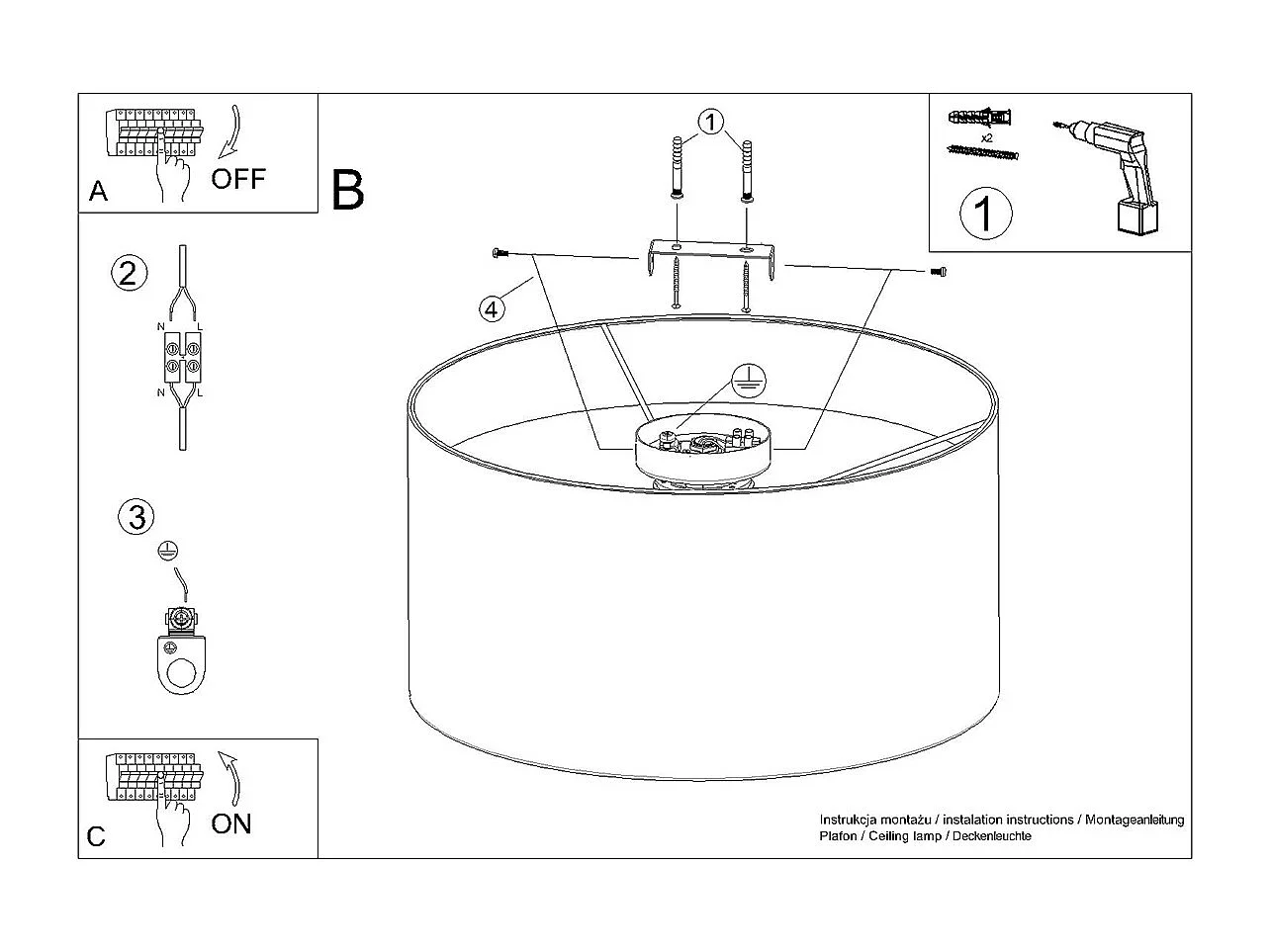 Plafonniers Straylon scandinave en tissu/bois/acier - 1 sources lumineuses 4000K - L.35 x H.20 cm - blanc/marron clair
