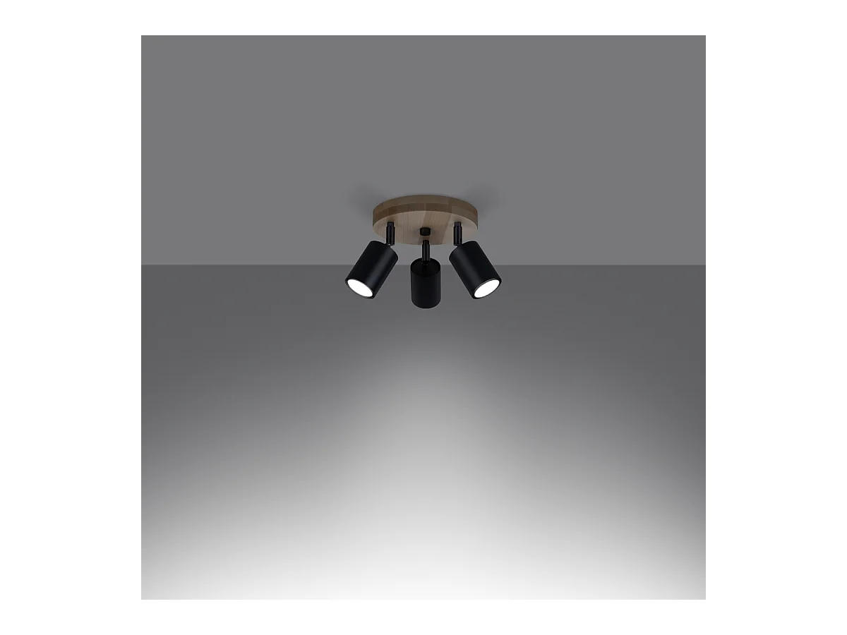 Plafonniers Flare scandinave en acier/bois - 3 sources lumineuses 4000K - L.33 x H.17 cm - bois noir