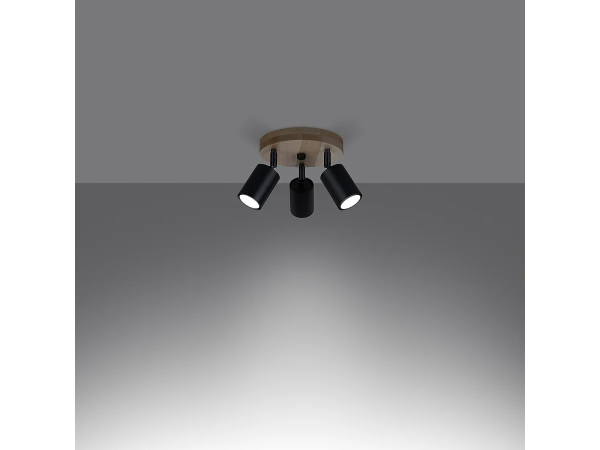 Plafonniers Flare scandinave en acier/bois - 3 sources lumineuses 4000K - L.33 x H.17 cm - bois noir