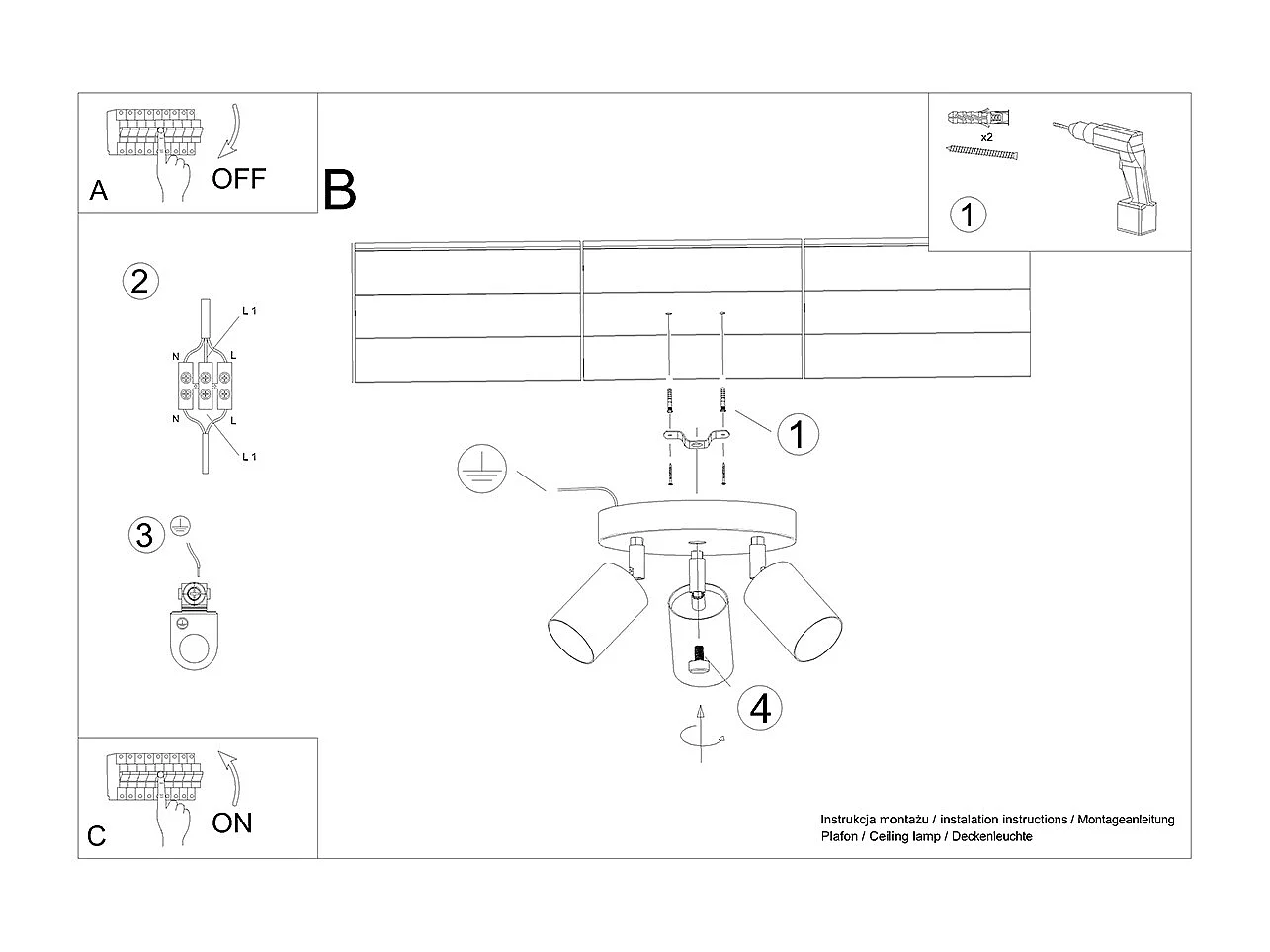 Plafonniers Flare scandinave en acier/bois - 3 sources lumineuses 4000K - L.33 x H.17 cm - bois noir