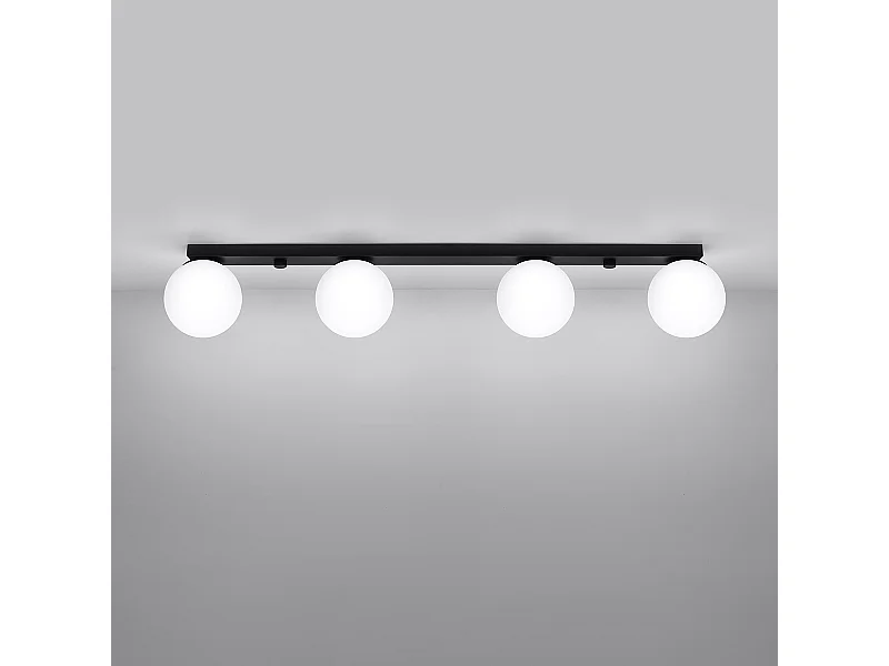 Plafonniers Zynfi moderne en acier/verre - 4 sources lumineuses 3000K - L.88 x H.14,5 cm - noir