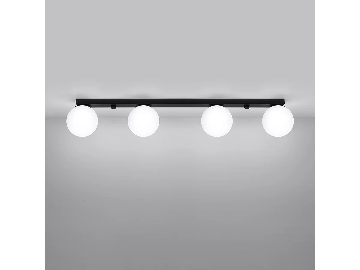 Plafonniers Zynfi moderne en acier/verre - 4 sources lumineuses 3000K - L.88 x H.14,5 cm - noir