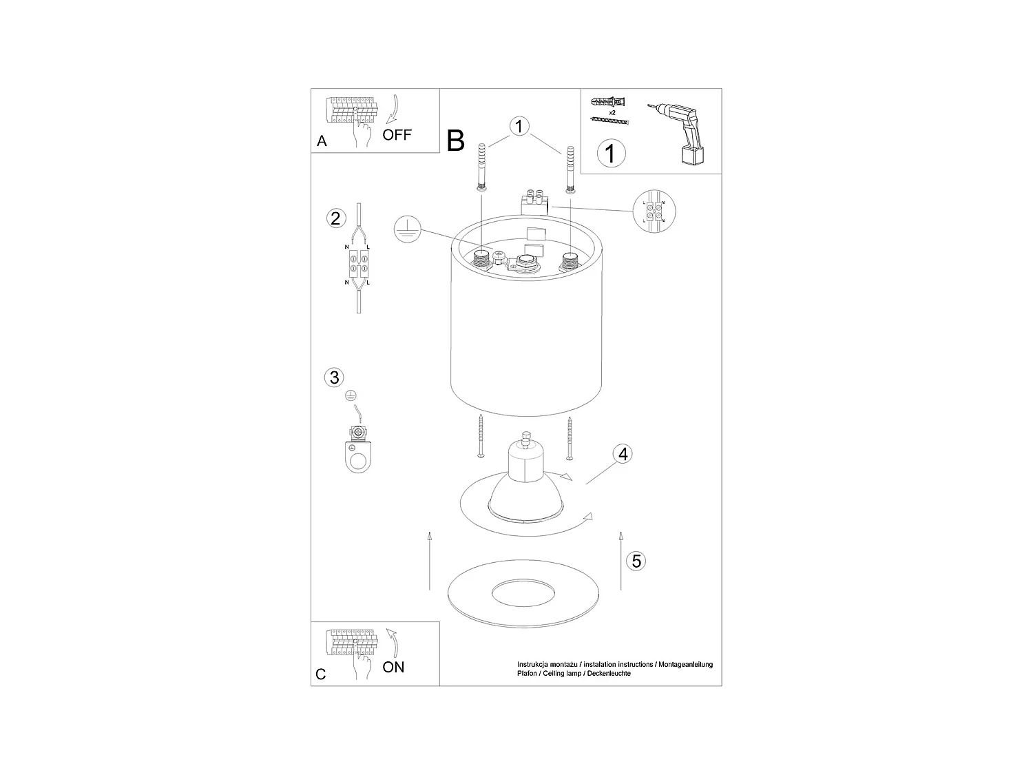 Plafondlampen Shiis minimalistisch van  - 1 lichtbronnen 4000K - L.12 x H.11 cm - grijs