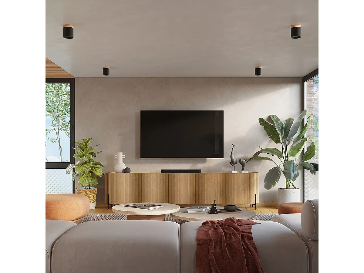 Plafonnier Zyn scandinave en bois/aluminium - 1 sources lumineuses 4000K - L.12 x H.14 cm - noir/bois naturel