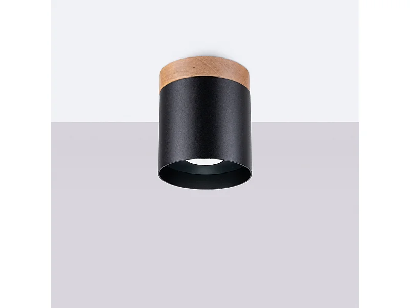 Plafonnier Zyn scandinave en bois/aluminium - 1 sources lumineuses 4000K - L.12 x H.14 cm - noir/bois naturel