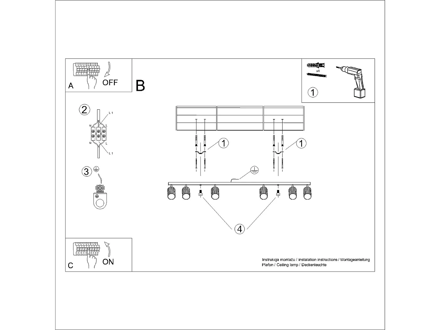 Plafonnier Gloow minimaliste en aluminium - 6 sources lumineuses 4000K - L.117 x H.16,5 cm - doré
