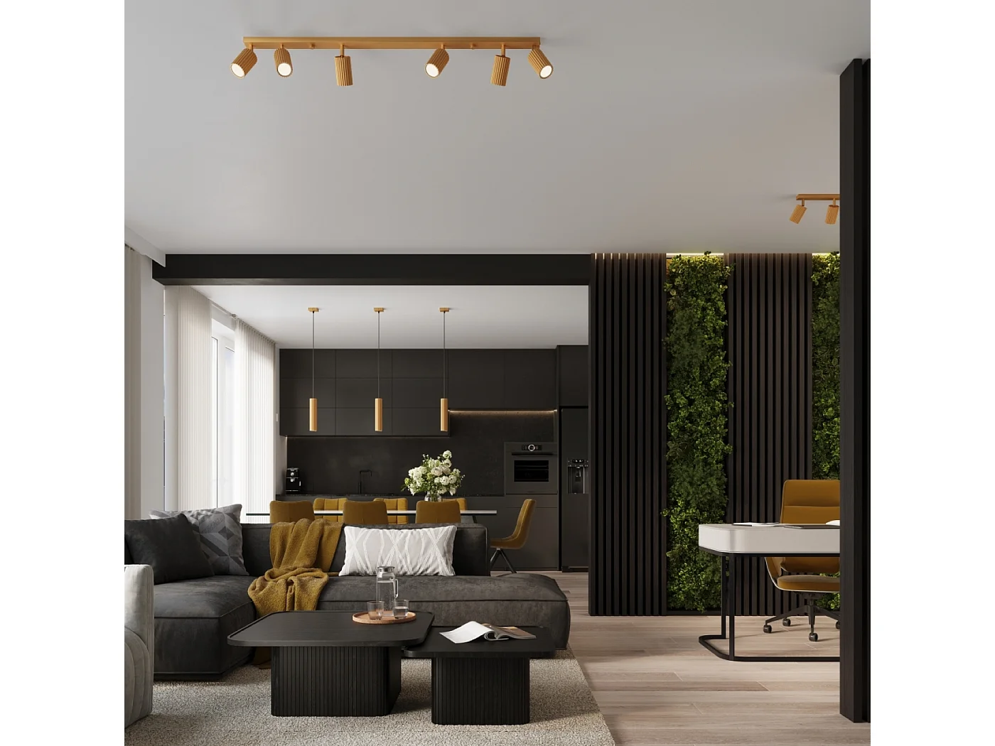 Plafonnier Gloow minimaliste en aluminium - 6 sources lumineuses 4000K - L.117 x H.16,5 cm - doré