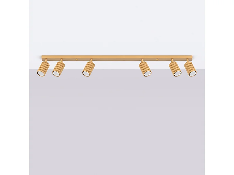 Luminária de teto Gloow minimalista, alumínio - 6 fontes de luz 4000K - L.117 x H.16.5 cm - dourado