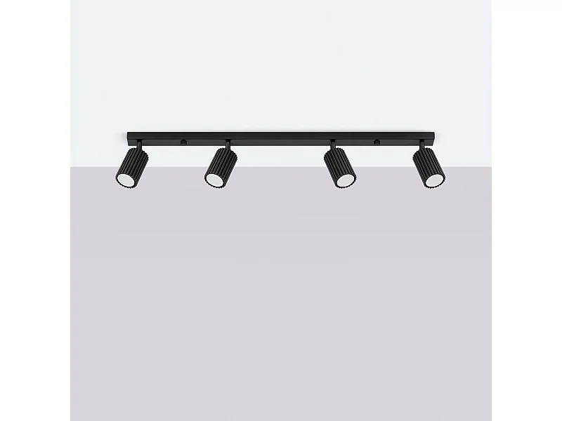 Lampada da soffitto Gloow minimalista di alluminio - 4 sorgenti luminose 4000K - L.81 x A.16,5 cm - nero