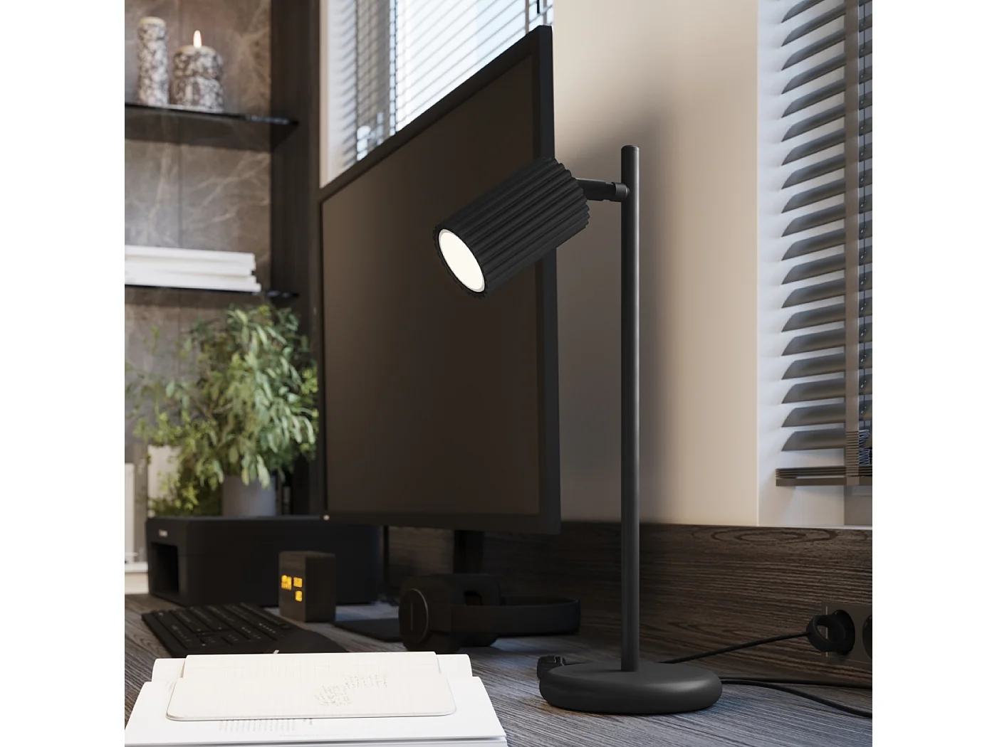 Plafonnier Gloow minimaliste en aluminium - 4 sources lumineuses 4000K - L.81 x H.16,5 cm - noir