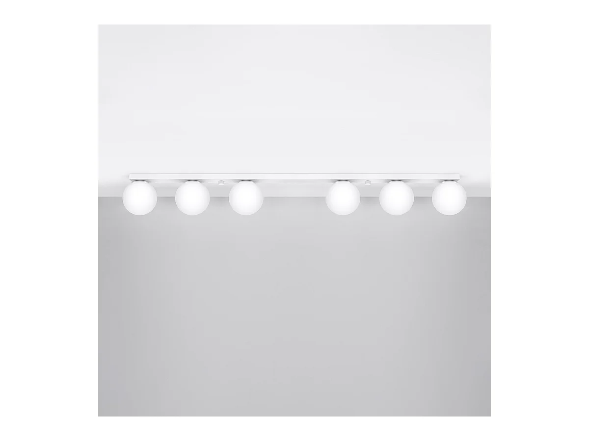 Plafonniers Zynfi moderne en acier/verre - 6 sources lumineuses 4000K - L.120 x H.14,5 cm - blanc