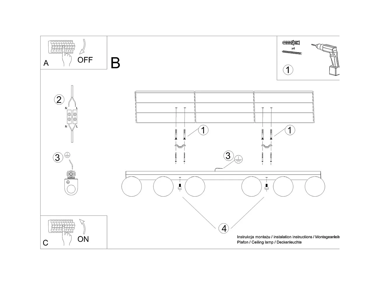 Plafonniers Zynfi moderne en acier/verre - 6 sources lumineuses 4000K - L.120 x H.14,5 cm - blanc