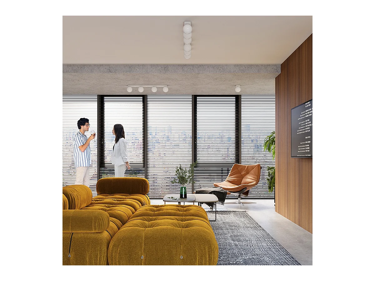 Plafonniers Zynfi moderne en acier/verre - 6 sources lumineuses 4000K - L.120 x H.14,5 cm - blanc