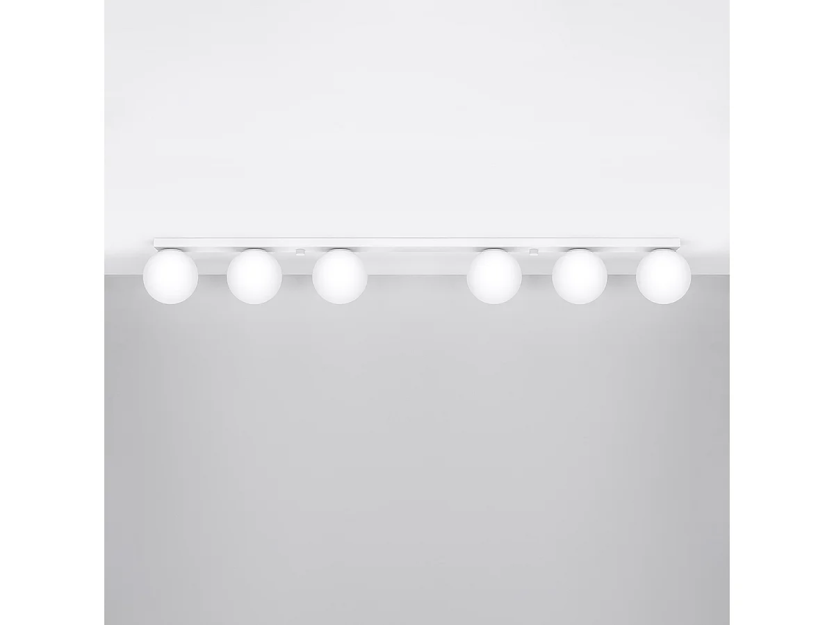 Plafonniers Zynfi moderne en acier/verre - 6 sources lumineuses 4000K - L.120 x H.14,5 cm - blanc