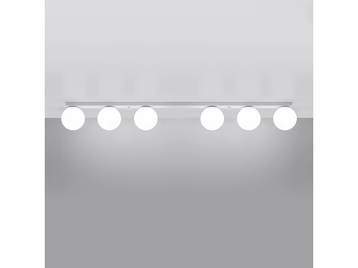 Plafonniers Zynfi moderne en acier/verre - 6 sources lumineuses 4000K - L.120 x H.14,5 cm - blanc