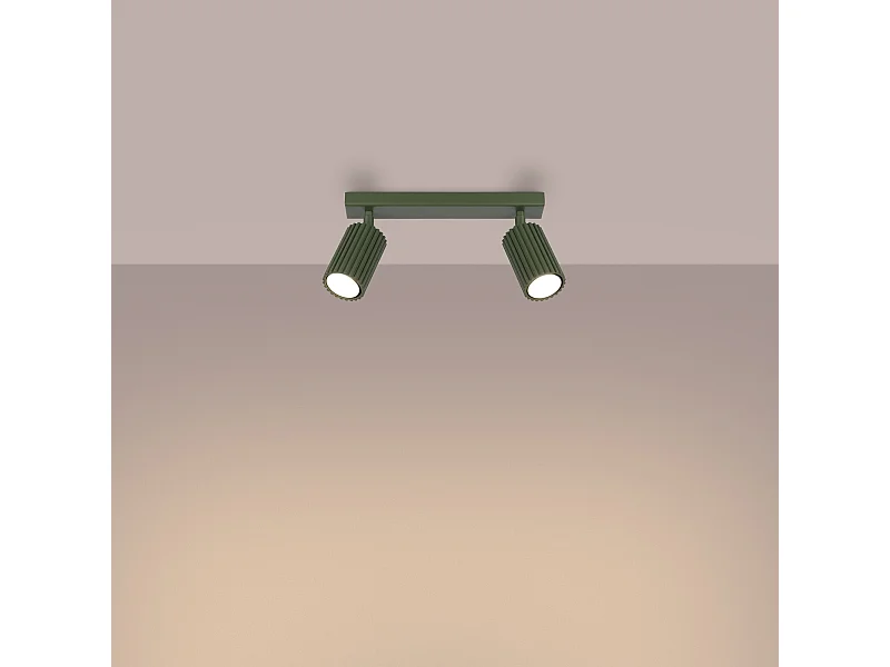 Plafonnier Gloow minimaliste en aluminium - 2 sources lumineuses 3000K - L.30 x H.16,5 cm - vert olive
