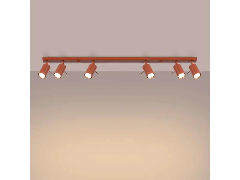Plafonnier Briix moderne en acier - 6 sources lumineuses 3000K - L.117 x H.17 cm - ocre rouge