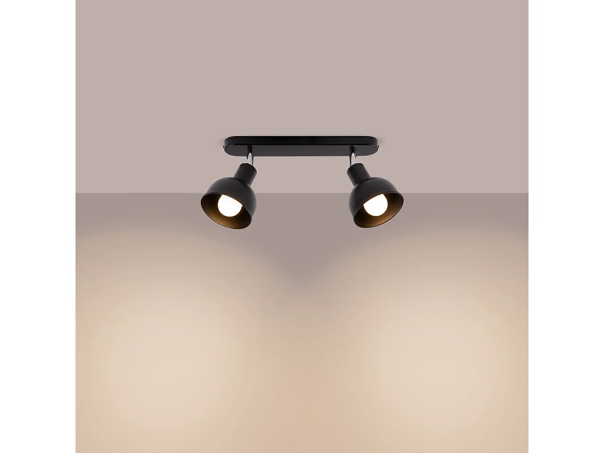 Plafonniers Zenda grenier en acier - 2 sources lumineuses 3000K - L.47 x H.18,5 cm - noir