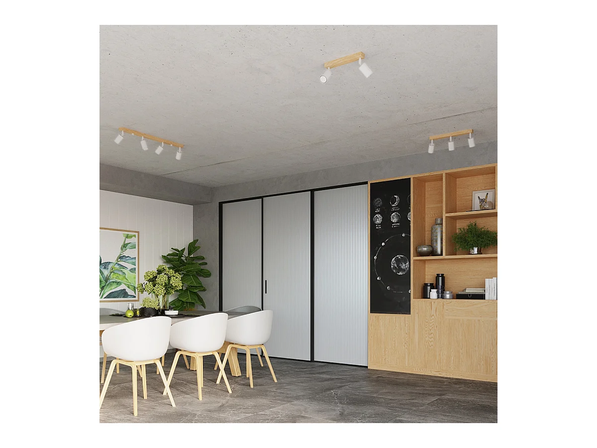 Plafondlampen Flare modern van  - 3 lichtbronnen 3000K - L.61 x H.17,5 cm - wit hout